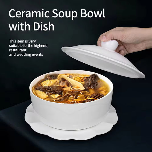 Yurtrain Large Pure White Bone China Soup Bowl With Lid Personalized Household Bowl Palace Basin Soup Bowl