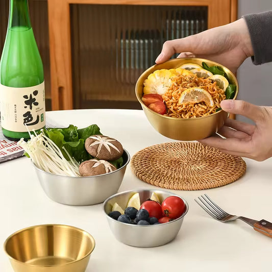 Yurtrain Korean Style Stainless Steel Gold Metal Bowl High Quality Wholesale Disposable Storage for Rice Soup and Kimchi