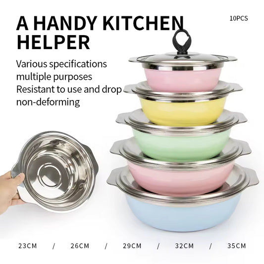 Yurtrain Colorful Quality Stainless Steel Mixing Bowl Metal Basin Heavy Duty Metal Salad Bowl for Serving, Mixing Cooking
