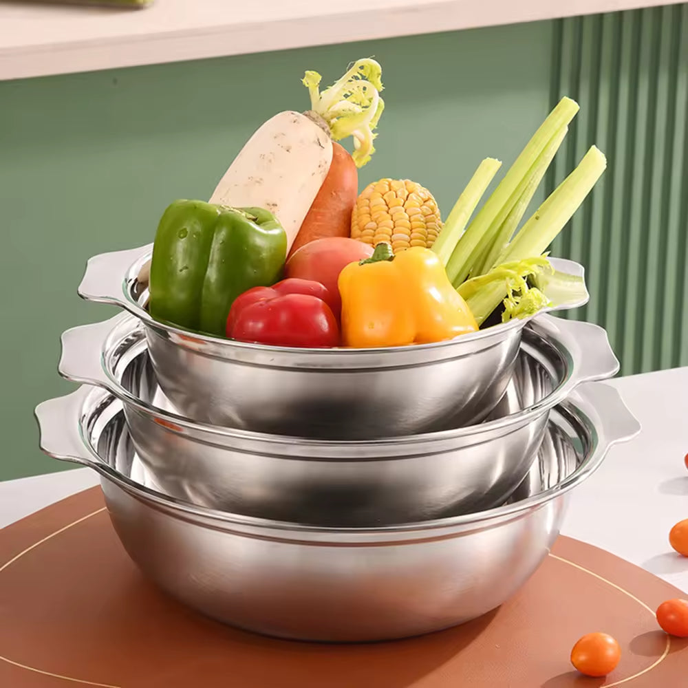 Yurtrain Stainless Steel Large Mixing Bowl Set Oversized All-Purpose Marinating Brining Kimchi Bowl Flat Base Polished Technique