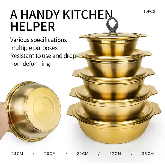 Yurtrain Stainless Steel Gold Thickened Seasoning Basin Set Wholesale Food Storage Mixing Kitchen Multi-Purpose Basin