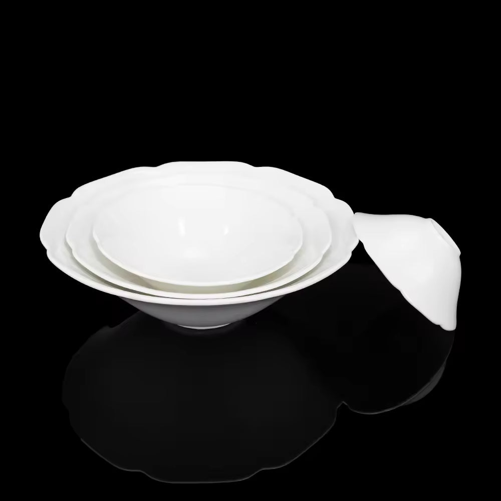 Yurtrain Charger Wedding Luxury Irregular Bone China Fine Porcelain White Serving Salad Dinner Plate & Dishes Set for Catering