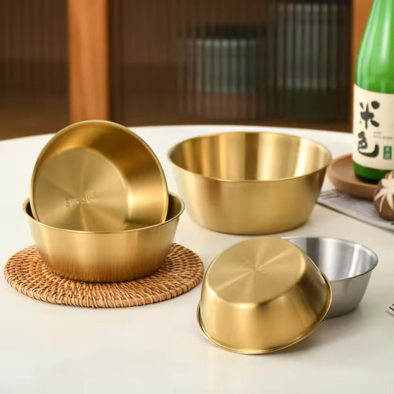Yurtrain Korean Style Stainless Steel Gold Metal Bowl High Quality Wholesale Disposable Storage for Rice Soup and Kimchi