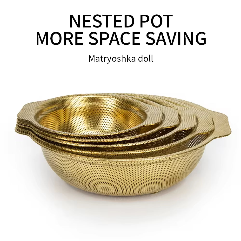 Yurtrain Stainless Steel Kitchen Supplies Hotel & Restaurant Tableware Sets Gold Fruit Vegetable Colanders Bowl Strainers