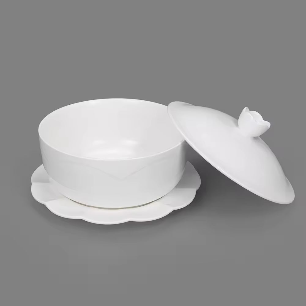 Yurtrain Large Pure White Bone China Soup Bowl With Lid Personalized Household Bowl Palace Basin Soup Bowl
