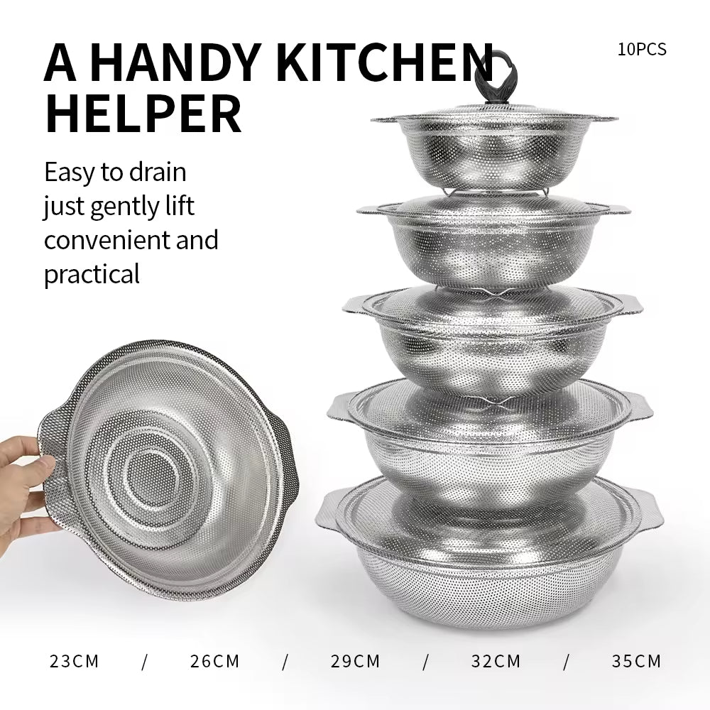 Yurtrain Stainless Steel Perforated Rice Washing Sieve Drain Basin Household Washing Machine Rice Washing Basin Colander