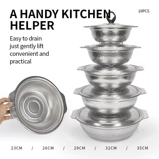 Yurtrain Stainless Steel Perforated Rice Washing Sieve Drain Basin Household Washing Machine Rice Washing Basin Colander