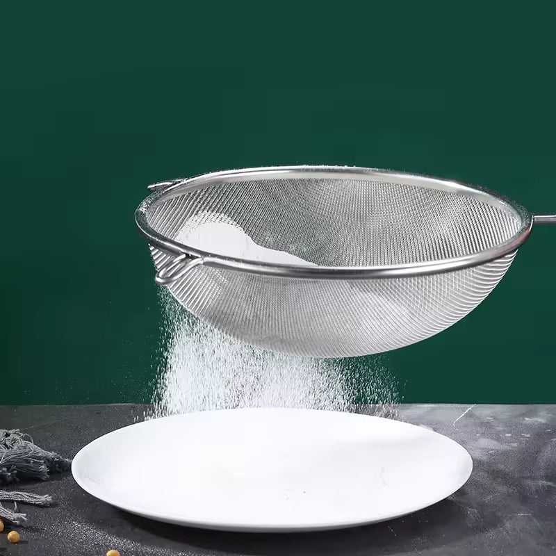Yurtrain Stainless Steel Wire Fine Mesh Strainer Flour Sifter Filter Screen Oil Skimmer Milk Water Sieve Plastic Handle Food