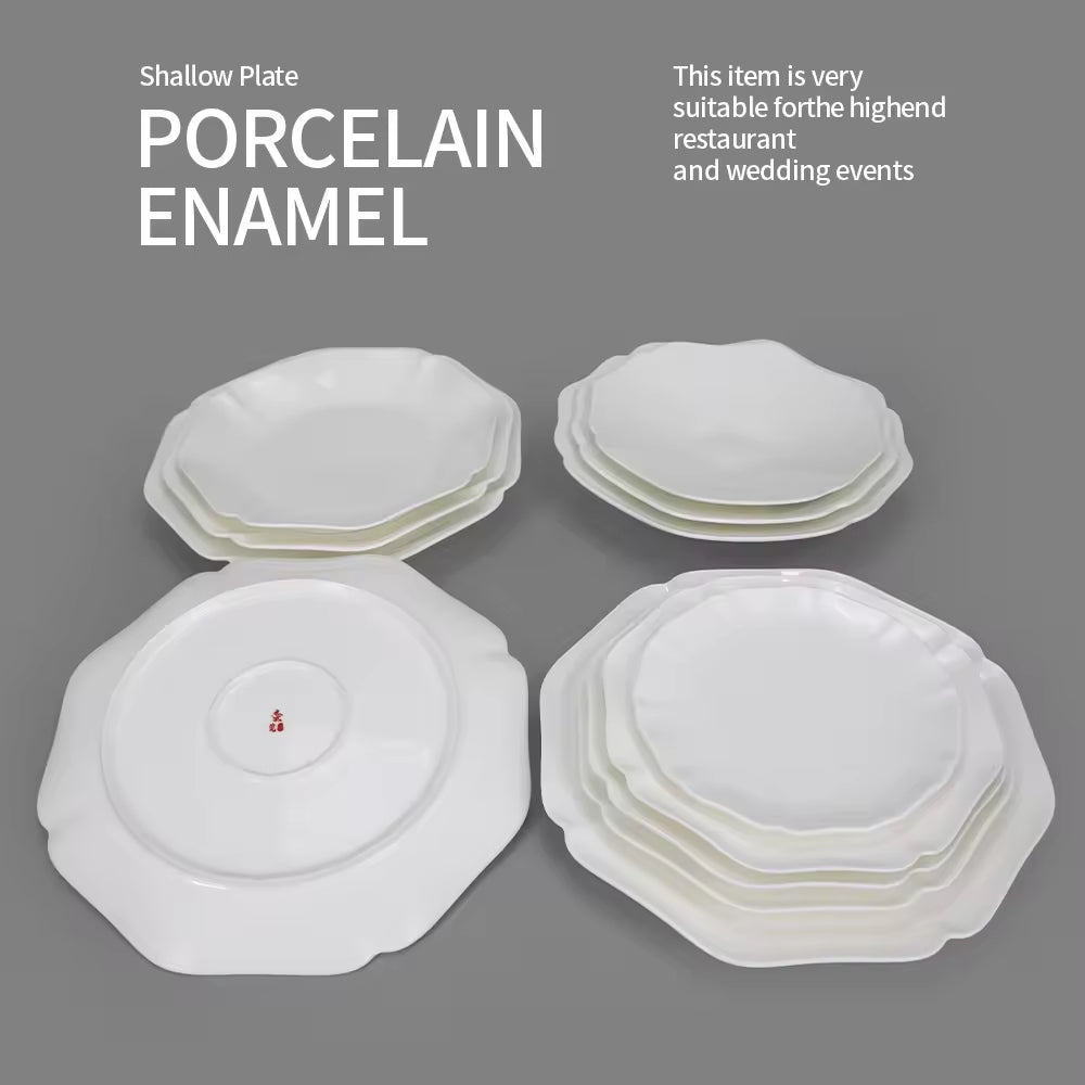 Yurtrain Nordic Ceramic Dinner Plate Dish Home Restaurant Creative French Relievo White Minimalist Porcelain Bowl Dinnerware Set