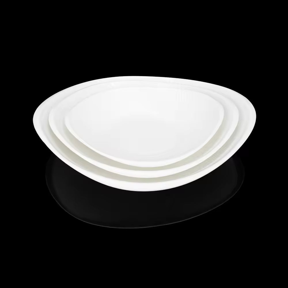 Yurtrain Restaurant Western Modern White Ceramic Porcelain Rolled Edge Dessert Salad Pasta Dinner Plate for Hotel