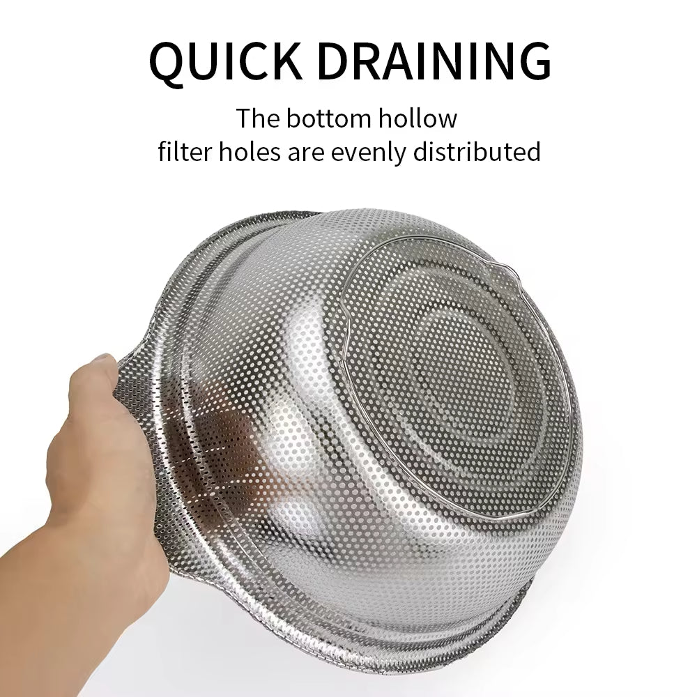 Yurtrain Stainless Steel Perforated Rice Washing Sieve Drain Basin Household Washing Machine Rice Washing Basin Colander