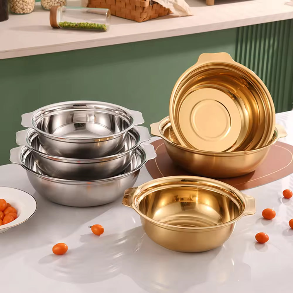 Yurtrain Stainless Steel Large Mixing Bowl Set Oversized All-Purpose Marinating Brining Kimchi Bowl Flat Base Polished Technique
