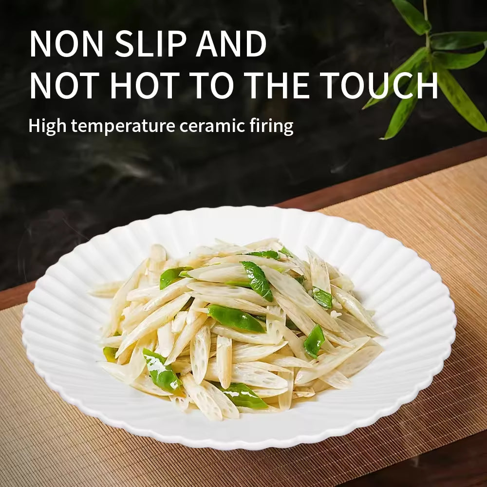 Yurtrain Nordic White Crockery Irregular Edge Stew Porcelain Deep Dinner Plate Noodle Rice Ceramic Soup Pots for Hotel
