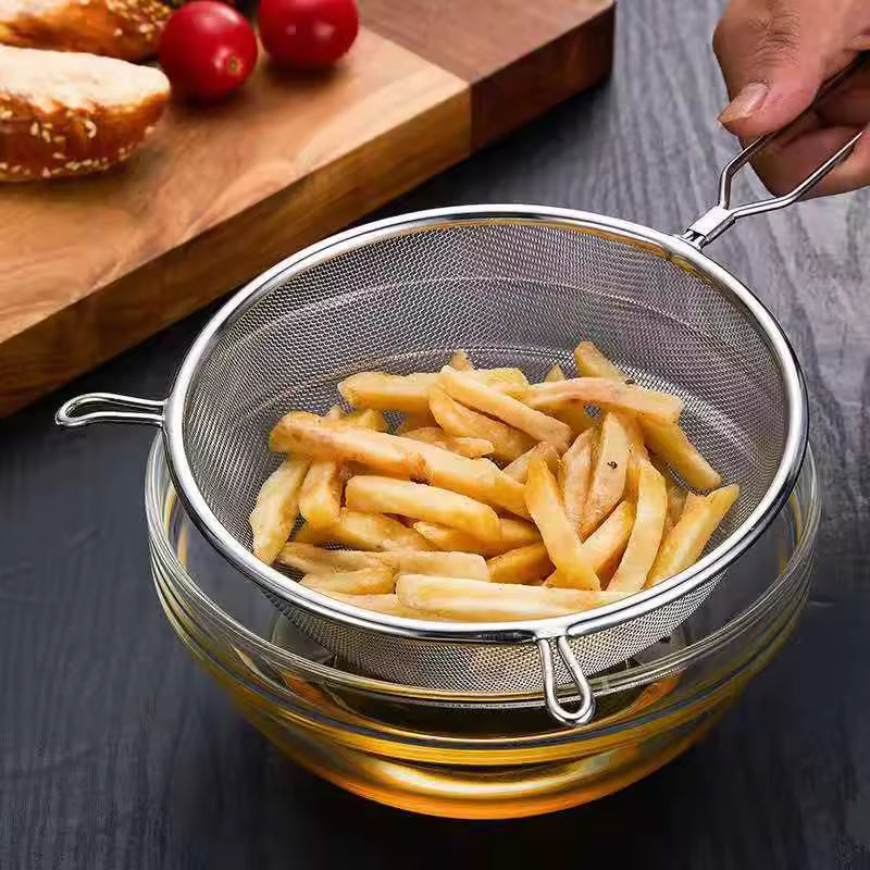 Yurtrain Stainless Steel Wire Fine Mesh Strainer Flour Sifter Filter Screen Oil Skimmer Milk Water Sieve Plastic Handle Food