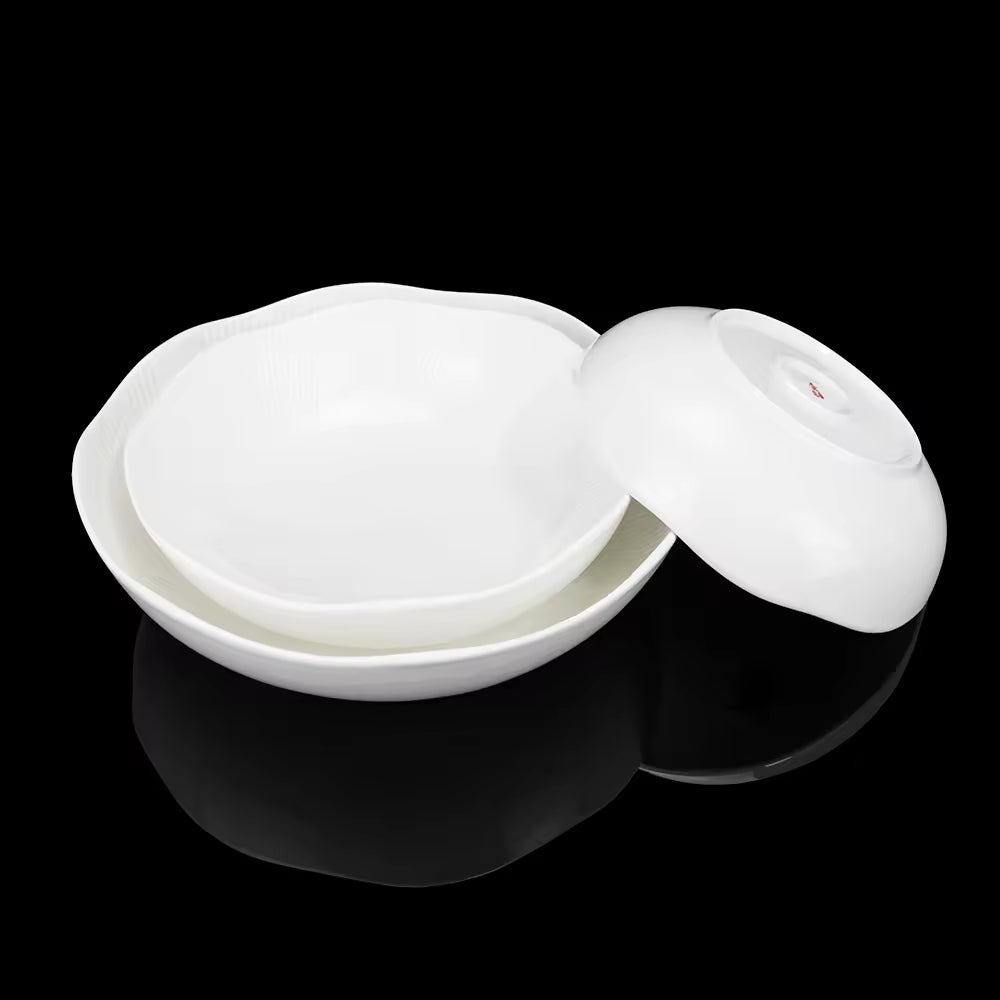 Yurtrain Dinnerware Nordic Ceramic Reactive Luxury Wedding Matte White Porcelain Flower Shape Dinner Plates