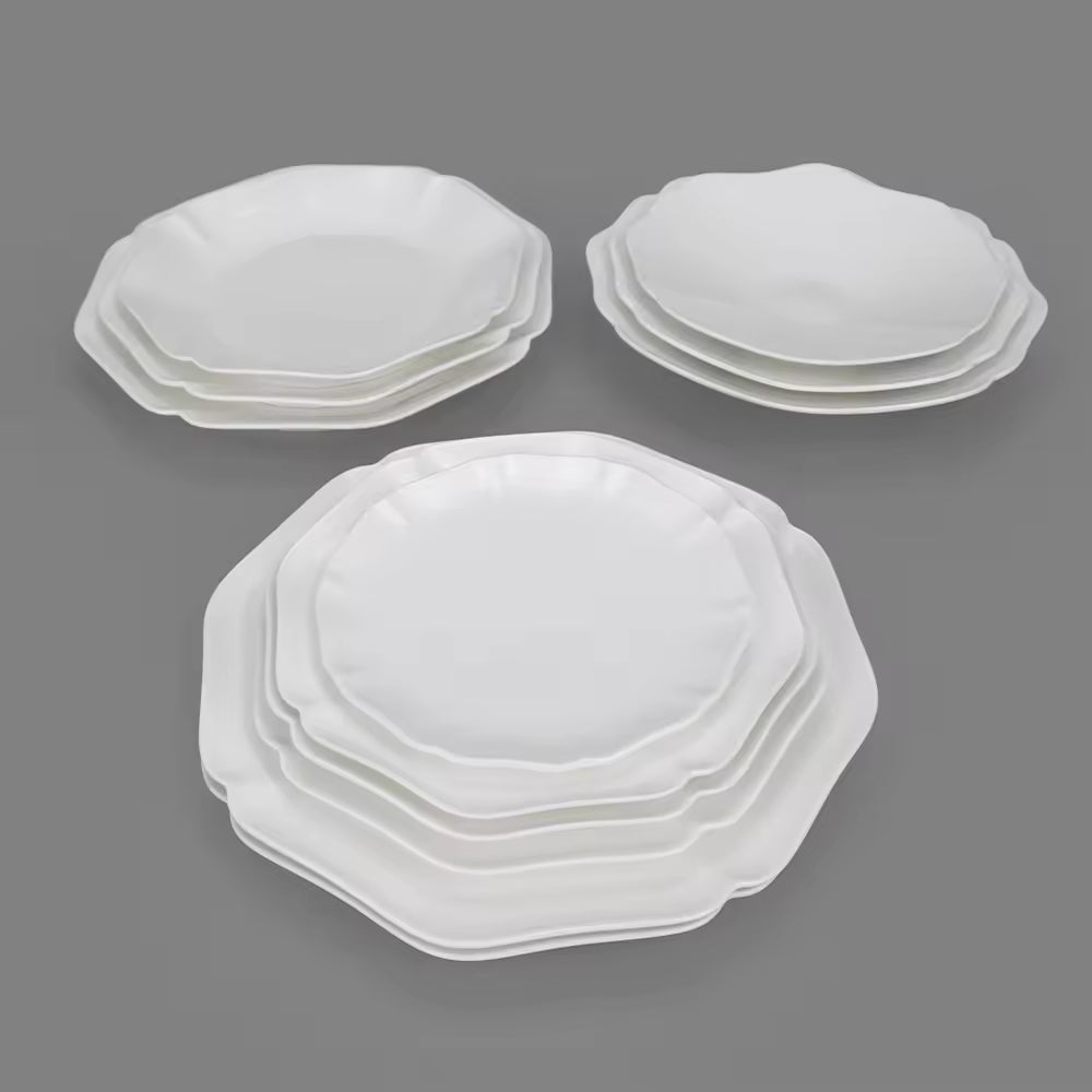 Yurtrain Nordic Ceramic Dinner Plate Dish Home Restaurant Creative French Relievo White Minimalist Porcelain Bowl Dinnerware Set
