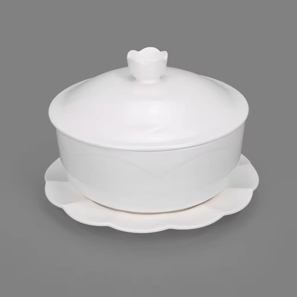 Yurtrain Large Pure White Bone China Soup Bowl With Lid Personalized Household Bowl Palace Basin Soup Bowl