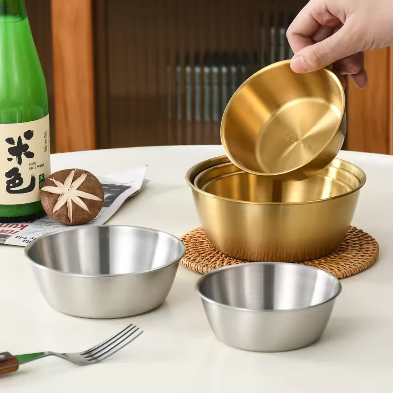 Yurtrain Korean Style Stainless Steel Gold Metal Bowl High Quality Wholesale Disposable Storage for Rice Soup and Kimchi