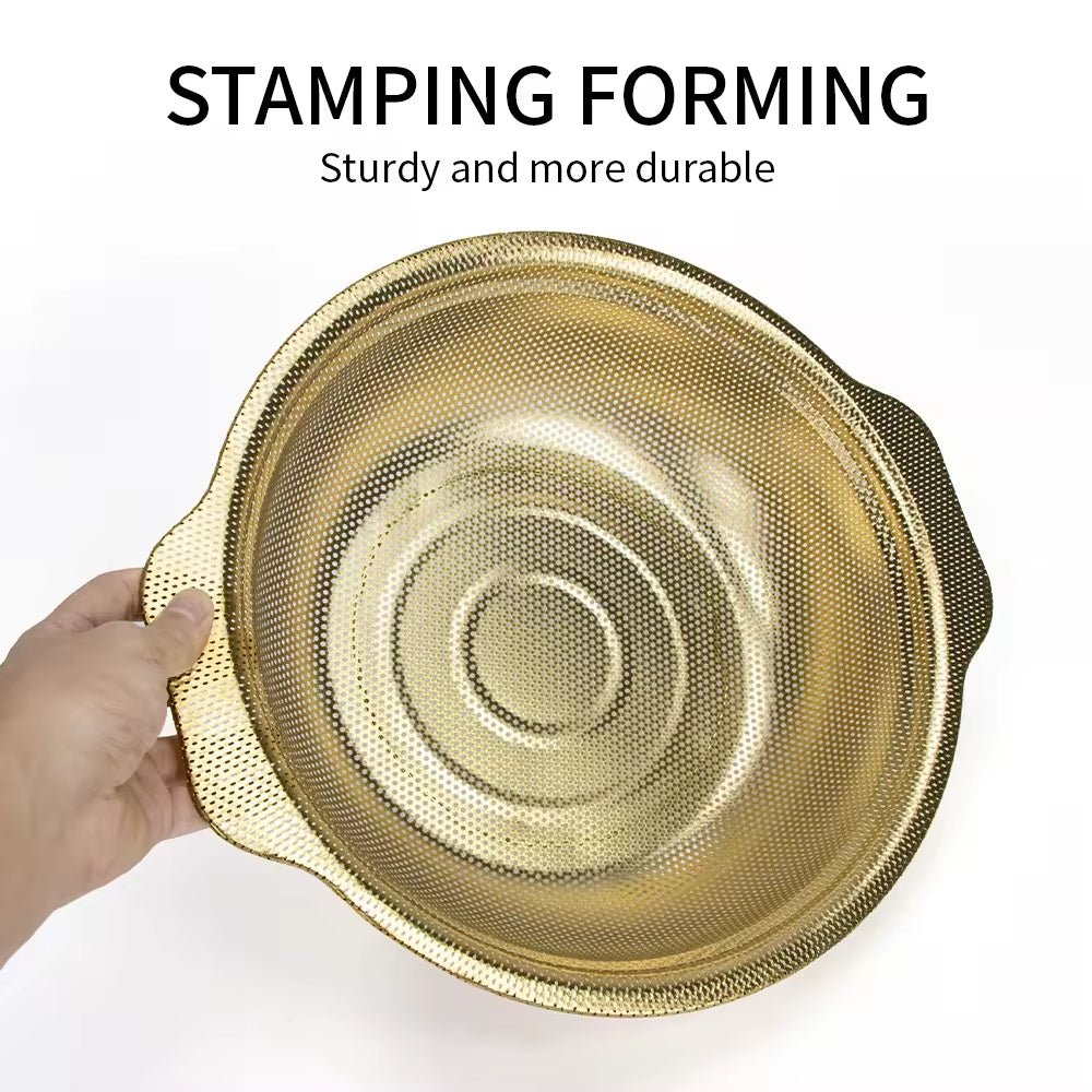 Yurtrain Stainless Steel Kitchen Supplies Hotel & Restaurant Tableware Sets Gold Fruit Vegetable Colanders Bowl Strainers