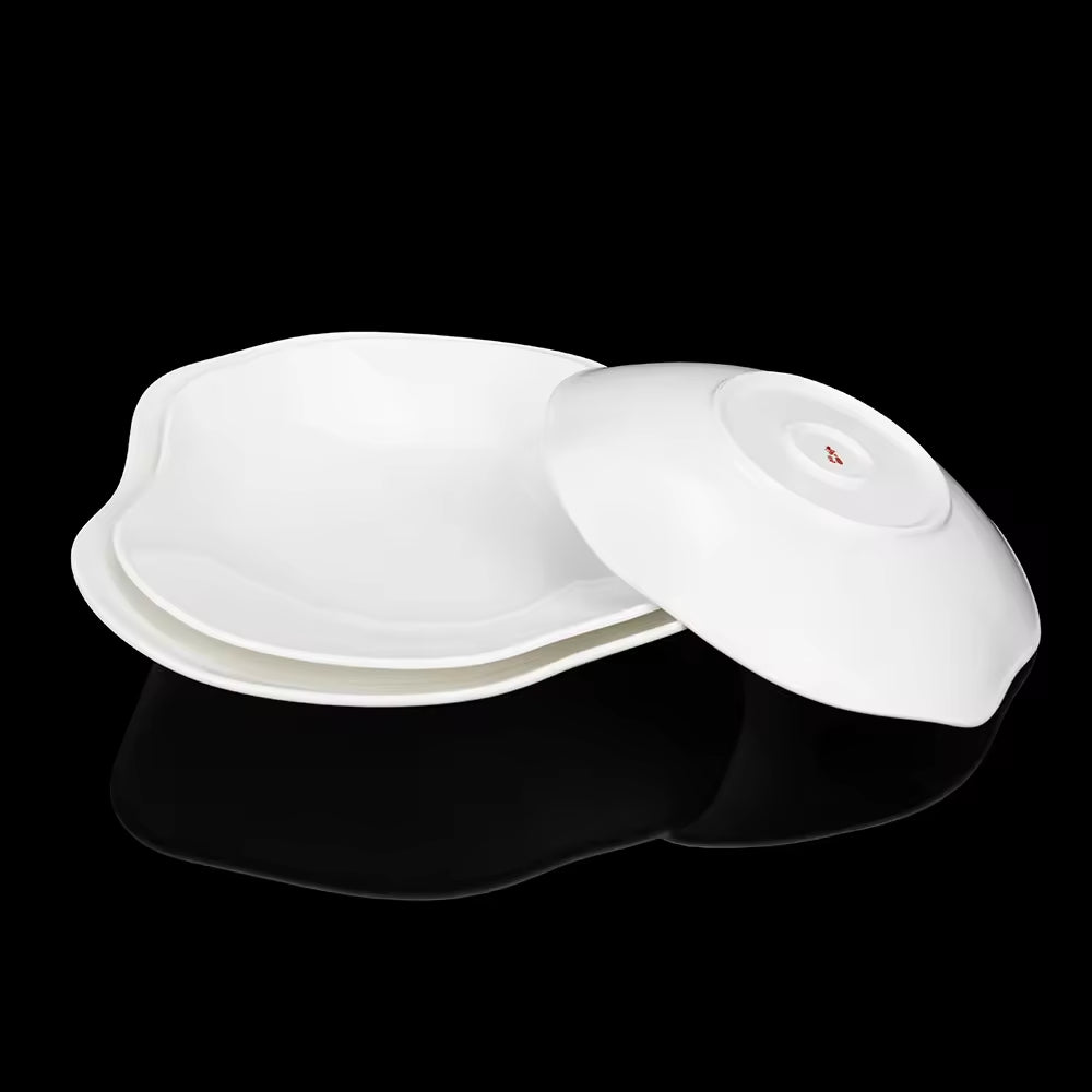 Yurtrain High Quality Simple White Dinner Plates Big Oval Western Food Soup Plate Bowl Deep Dish Straw Hat Western Bowls