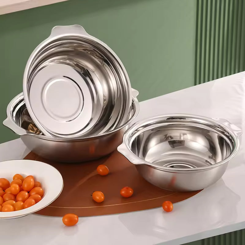 Yurtrain Stainless Steel Large Mixing Bowl Set Oversized All-Purpose Marinating Brining Kimchi Bowl Flat Base Polished Technique