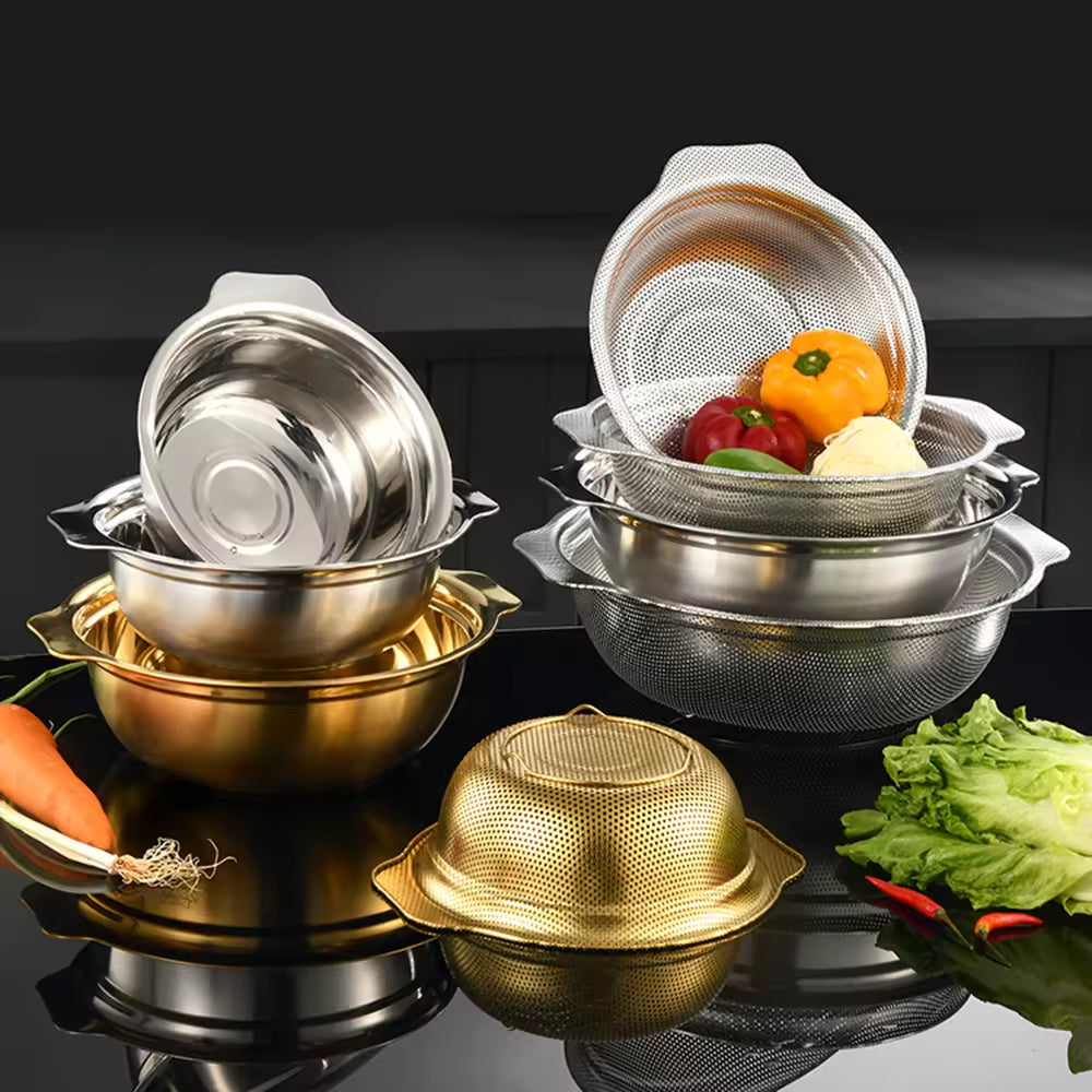 Yurtrain Stainless Steel Kitchen Supplies Hotel & Restaurant Tableware Sets Fruit Vegetable Colanders Bowl Strainers