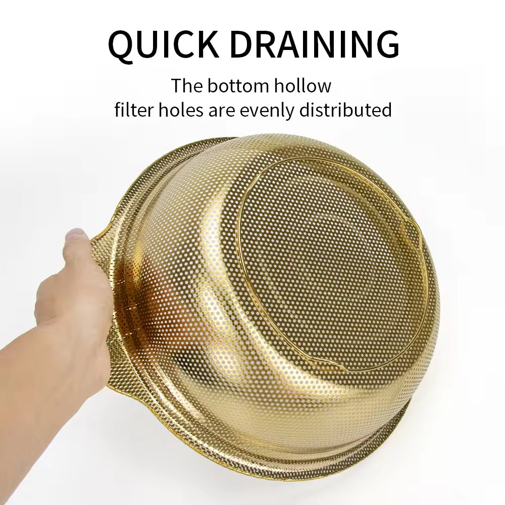 Yurtrain Stainless Steel Kitchen Supplies Hotel & Restaurant Tableware Sets Gold Fruit Vegetable Colanders Bowl Strainers