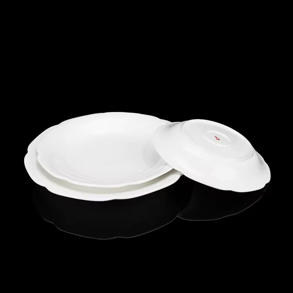 Yurtrain Charger Wedding Luxury Irregular Bone China Fine Porcelain White Serving Salad Dinner Plate & Dishes Set for Catering