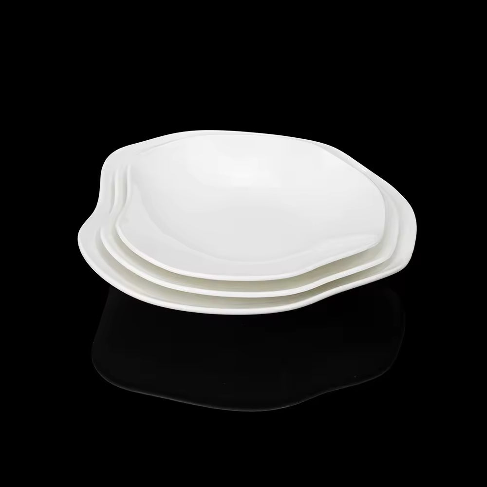 Yurtrain High Quality Simple White Dinner Plates Big Oval Western Food Soup Plate Bowl Deep Dish Straw Hat Western Bowls