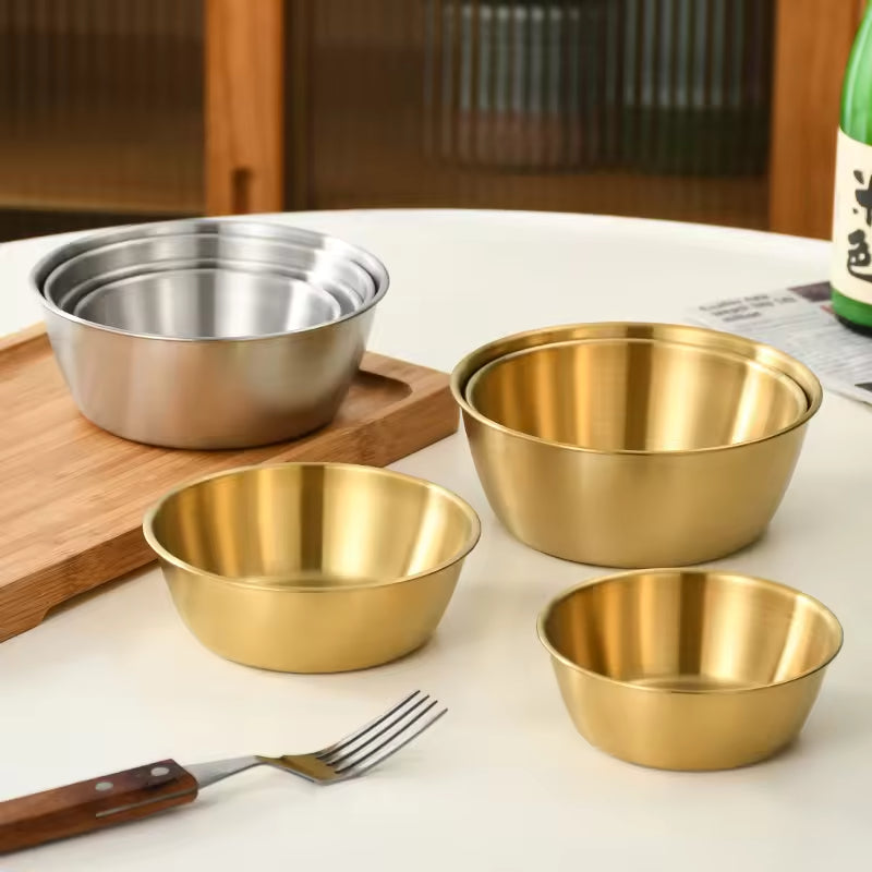 Yurtrain Korean Style Stainless Steel Gold Metal Bowl High Quality Wholesale Disposable Storage for Rice Soup and Kimchi