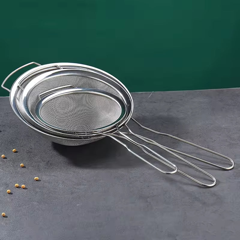Yurtrain Stainless Steel Wire Fine Mesh Strainer Flour Sifter Filter Screen Oil Skimmer Milk Water Sieve Plastic Handle Food
