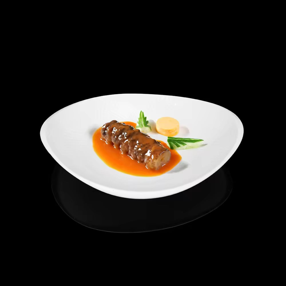 Yurtrain Restaurant Western Modern White Ceramic Porcelain Rolled Edge Dessert Salad Pasta Dinner Plate for Hotel