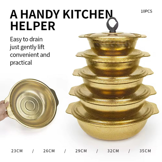 Yurtrain Stainless Steel Kitchen Supplies Hotel & Restaurant Tableware Sets Gold Fruit Vegetable Colanders Bowl Strainers
