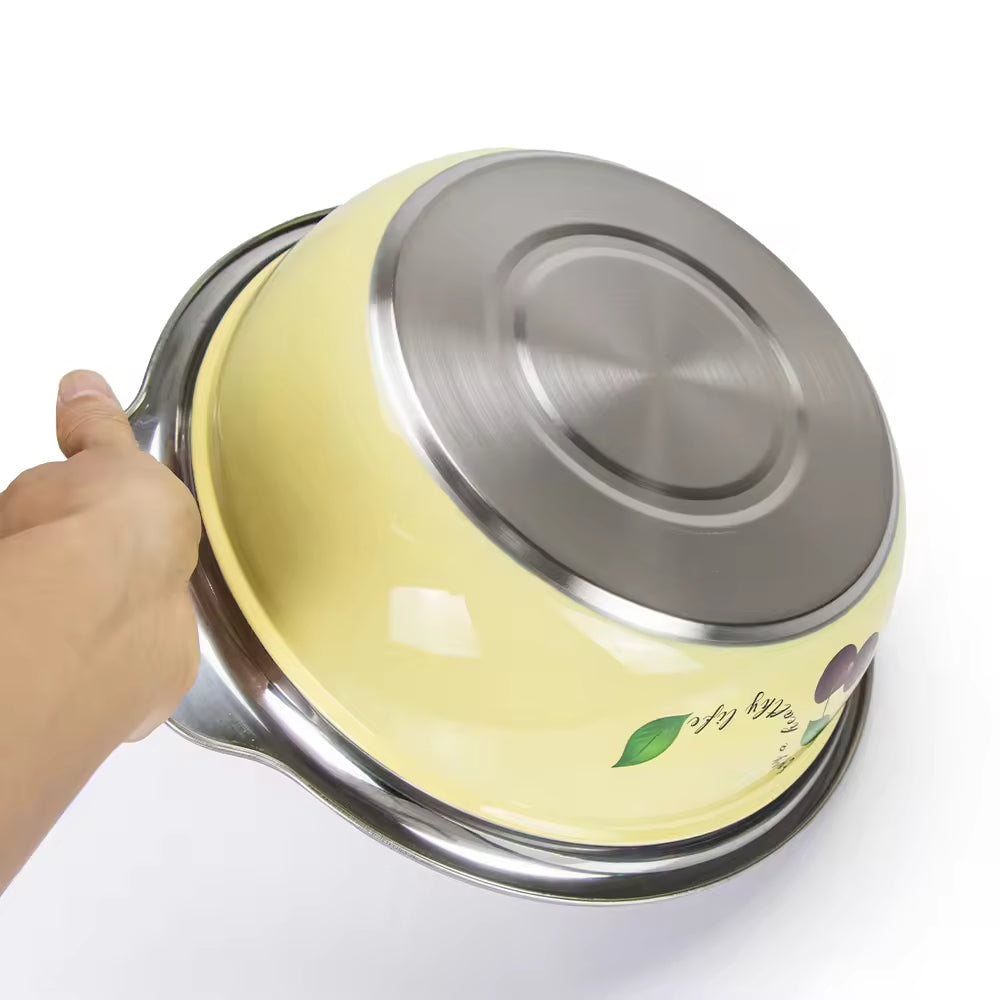 Yurtrain High Quality Cartoon Pattern Stainless Steel Round Soup Bowl Reusable Vegetable Food Wash Basin Soup Bowls Set