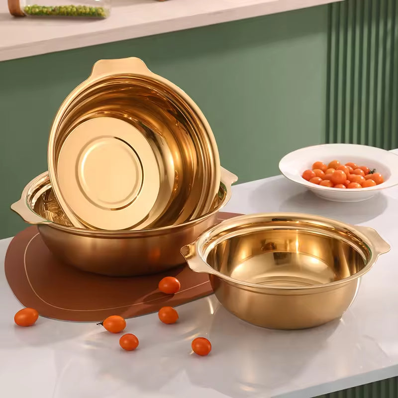 Yurtrain Stainless Steel Large Mixing Bowl Set Oversized All-Purpose Marinating Brining Kimchi Bowl Flat Base Polished Technique