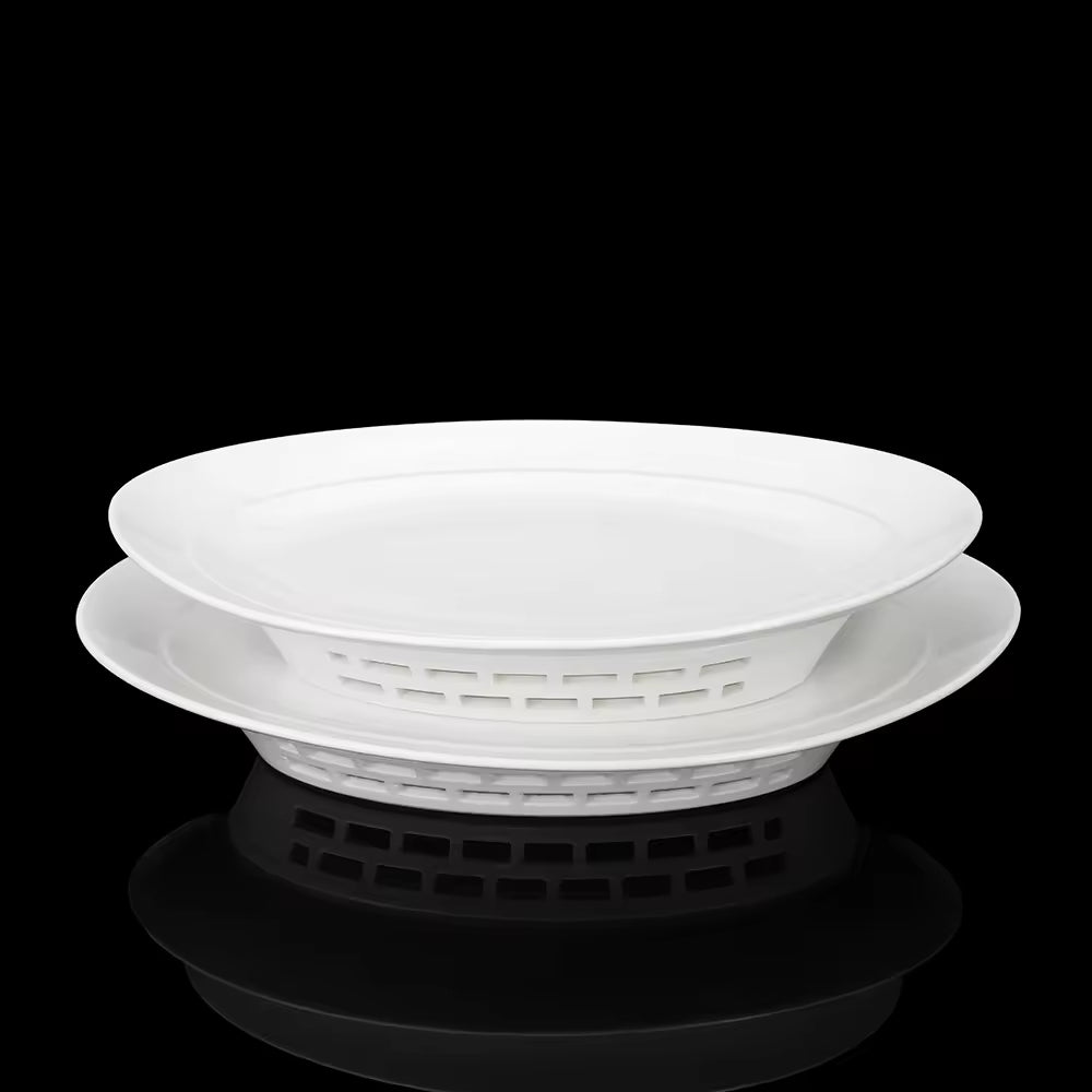 Yurtrain High Quality Simple White Dinner Plates Big Oval Western Food Soup Plate Bowl Deep Dish Straw Hat Western Bowls