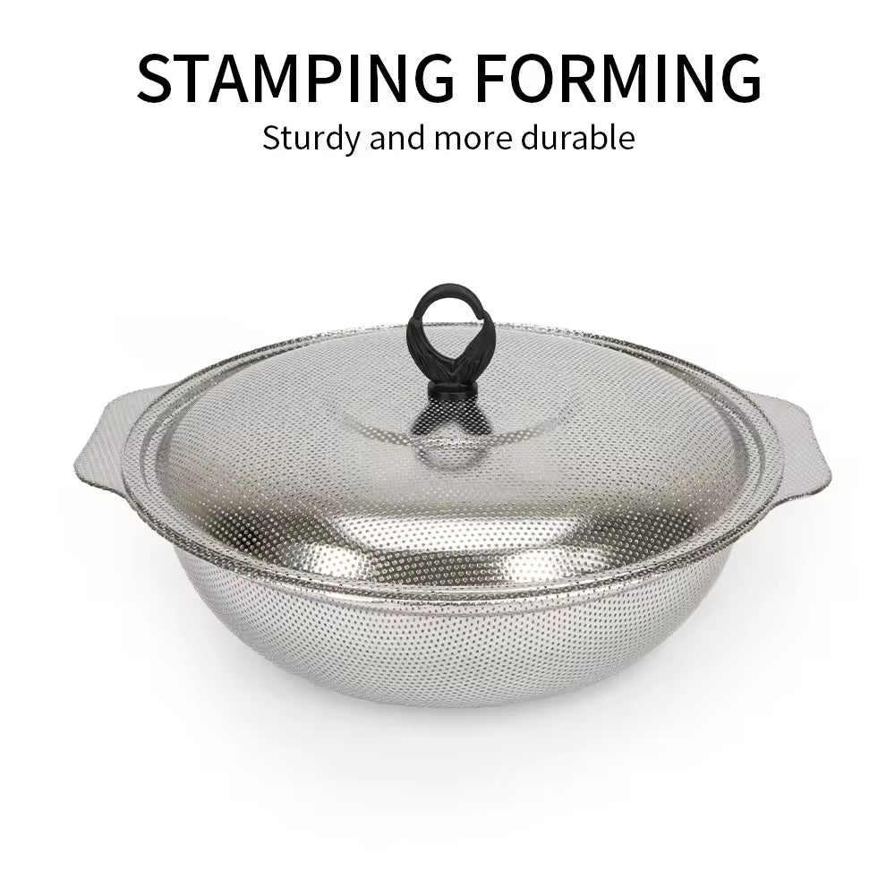 Yurtrain Stainless Steel Perforated Rice Washing Sieve Drain Basin Household Washing Machine Rice Washing Basin Colander