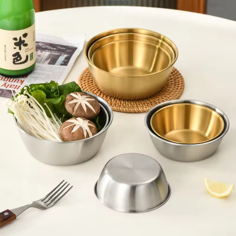 Yurtrain Korean Style Stainless Steel Gold Metal Bowl High Quality Wholesale Disposable Storage for Rice Soup and Kimchi
