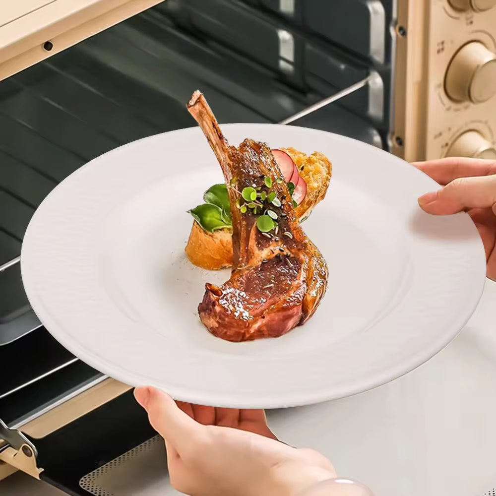 Yurtrain Bone China White Oval Ceramic Plate Heat Resistant Steak Dish Pasta Appetizer Banquet Dinner Serving Fish Dish