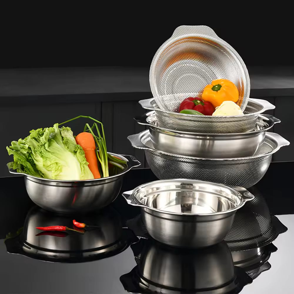 Yurtrain Stainless Steel Kitchen Supplies Hotel & Restaurant Tableware Sets Fruit Vegetable Colanders Bowl Strainers