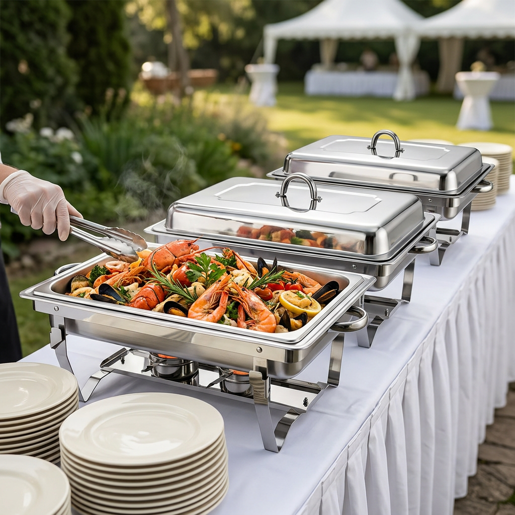 Hotel Restaurant Economy Folding Chafer Oblong Stainless Steel Chafing Dish with Cover and Handle for Food Warming