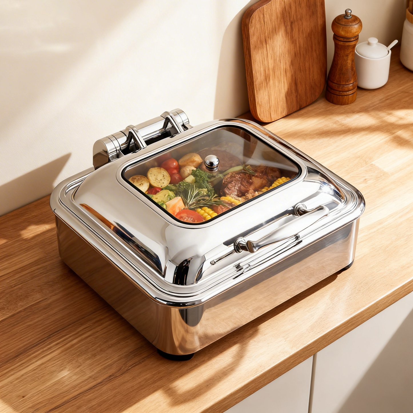 Rectangular Chaffing Dishes Stainless Steel Catering Equipment Double Pan Flip Top Chafing Dishes Buffet Catering Food Warmer