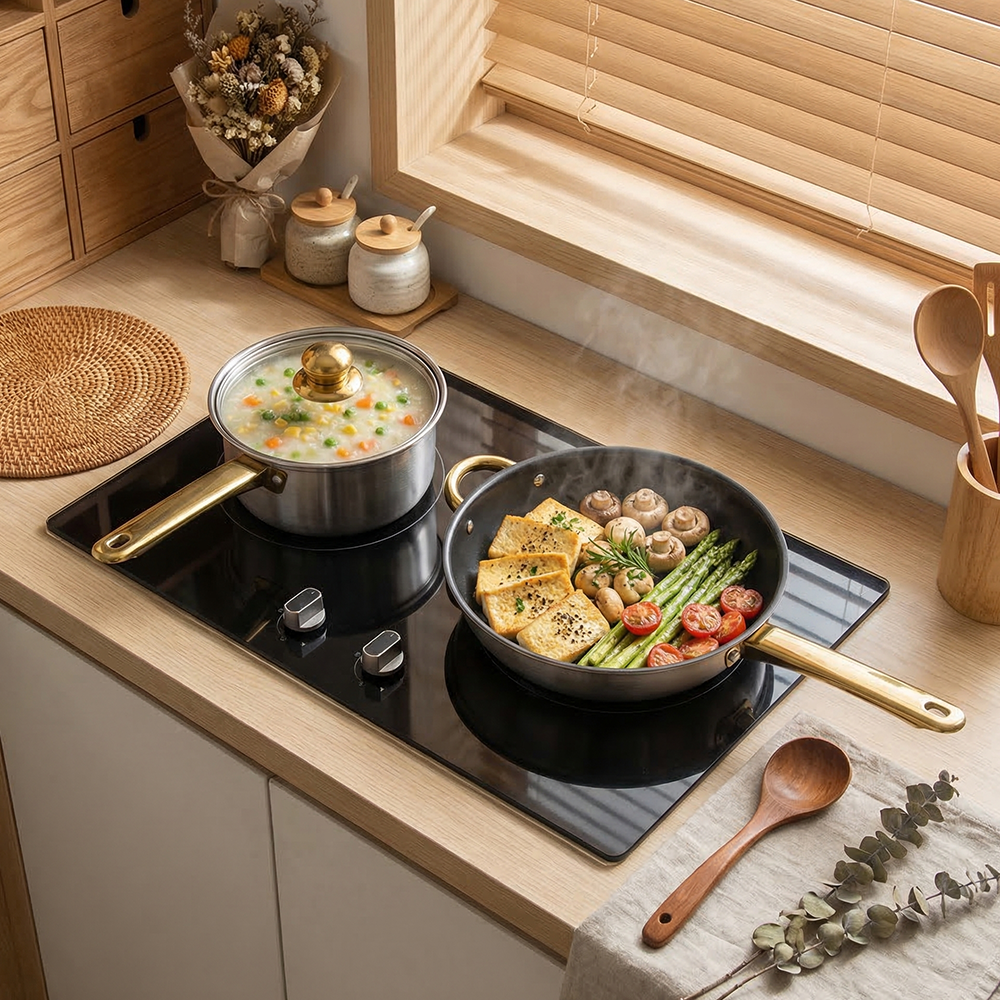 12 Pcs 410 Stainless Steel Kitchen Ware Non Stick Induction Hot Pot and Pan Luxury Camping Cooking Utensils Cookware Sets