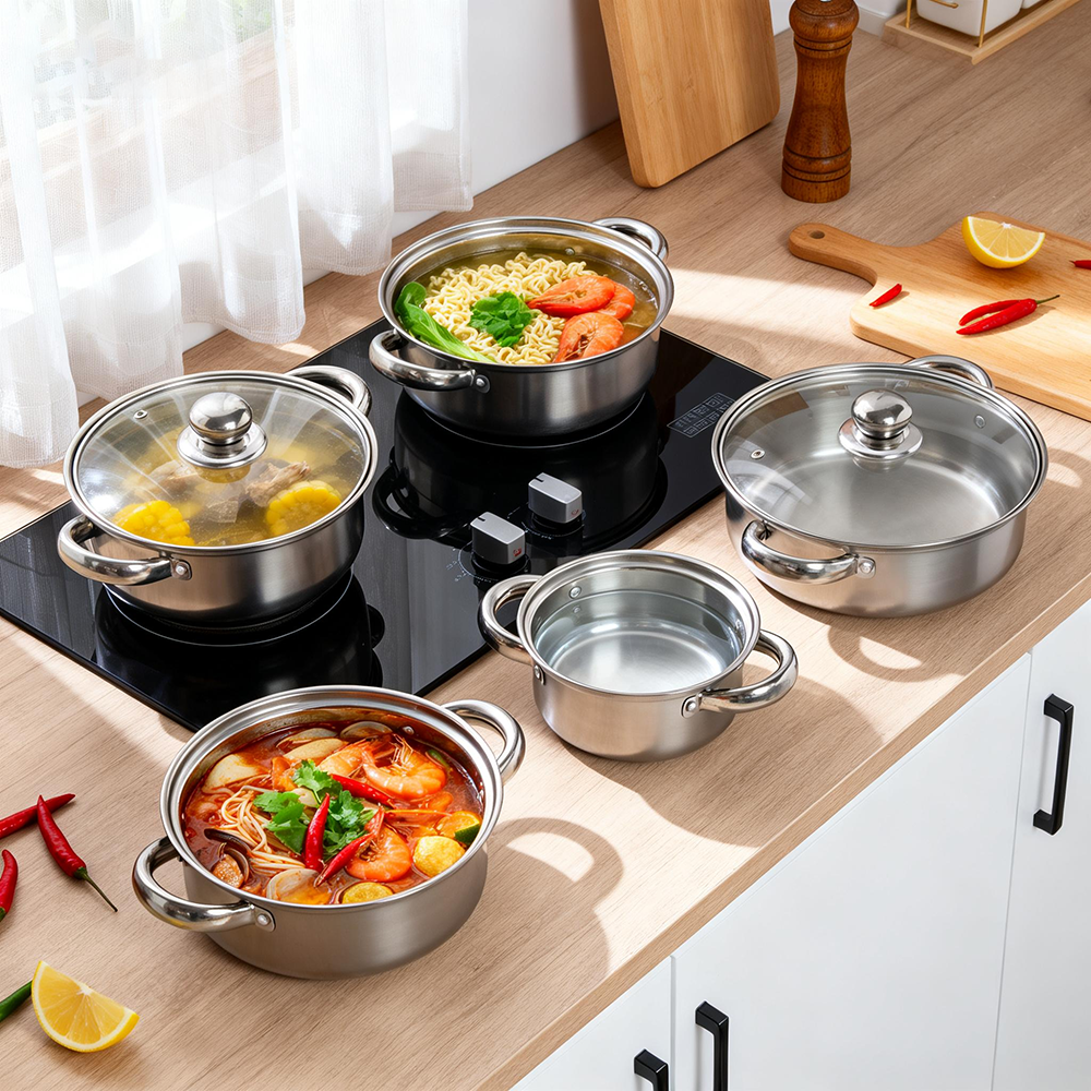 Yurtrain Multifunction Large Capacity Kitchen Cookware Pot 3 Pieces Stainless Steel Ollas Soup Pot Set Cookware Set