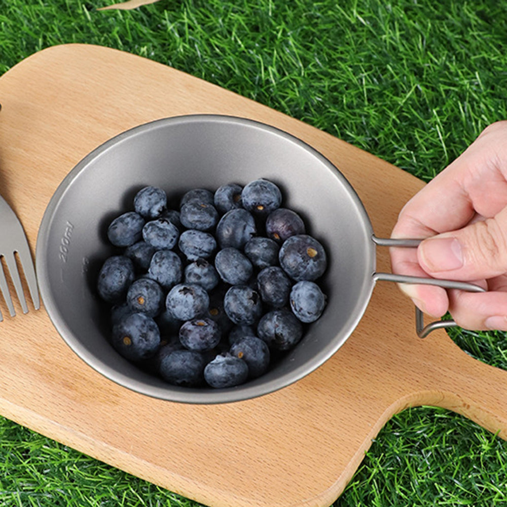 Yurtrain Camping Titanium Sierra Bowl Ultralight Titanium Camping Bowls for Outdoor 260ml with Fix Handle Camping Pot