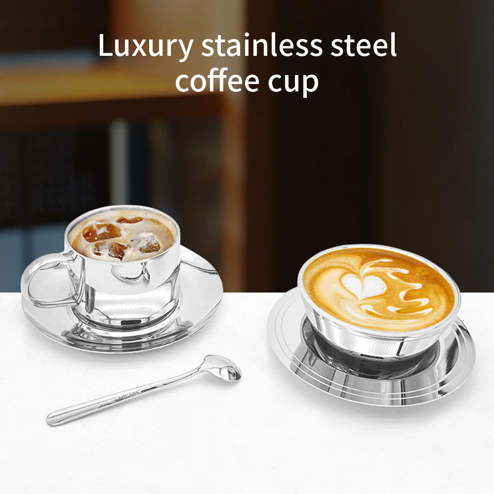 Minimalist Nordic Party Drinkware 304 Stainless Steel Vacuum Insulated Coffee Mugs Small Spoon Saucer Boiling Water Safe Outdoor
