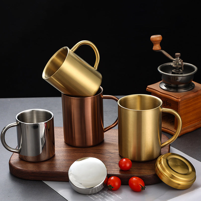 Yurtrian Stainless Steel Coffee Beer Milk Mug Heat Insulated Tea Cups Double Layered Thick Handle Drinkware Party Portable