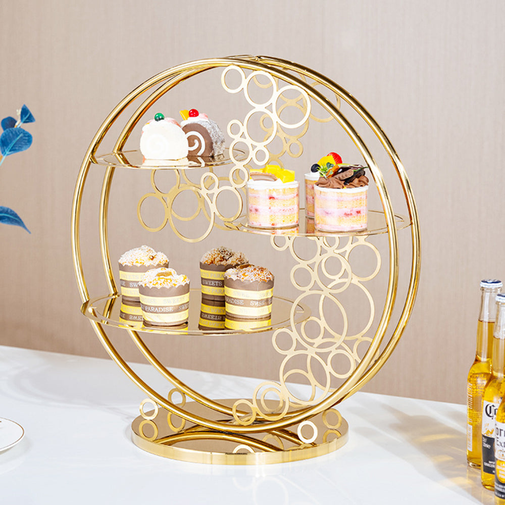 European Dessert Platter Stainless Steel Reusable Double Layer Cake Stand Set for Buffet Dinner Tea Break