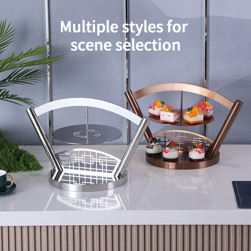Stainless Steel Reusable Modern Double Layer Circle Handmade Wedding Cake Stand Buffet Riser Display for Restaurant and Dessert