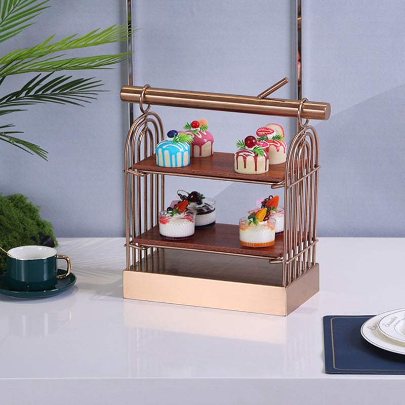 Stainless Steel Reusable Modern Double Layer Circle Handmade Wedding Cake Stand Buffet Riser Display for Restaurant and Dessert